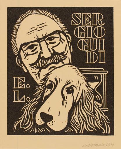 Exlibris by Costante Costantini from Italy for Sergio Guidi - Dog Man 