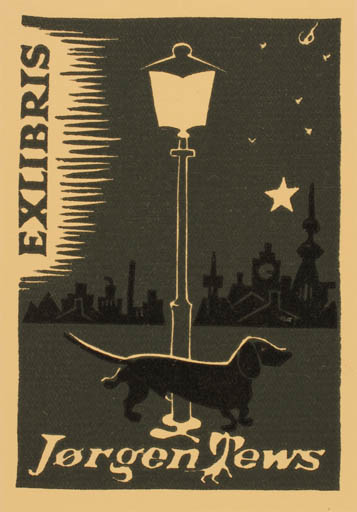 Exlibris by Christian Blæsbjerg from Denmark for Jørgen Tews - City Dog 