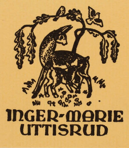 Exlibris by Albert Jaern from Norway for Inger-Marie Uttisrud - Fauna 