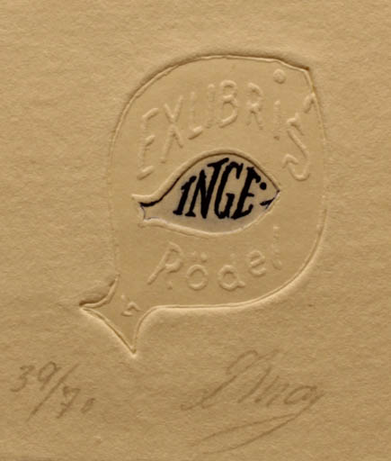 Exlibris by Lorentz May from Denmark for Inge Rödel - Fish 