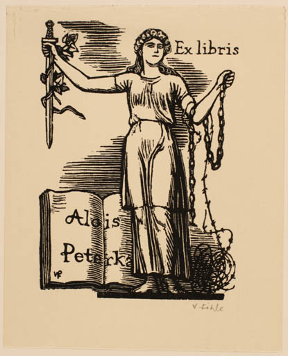 Exlibris by Vaclav Fiala from Czech Republic for Alois Peterka - Book Woman Weapon 