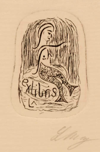 Exlibris by Lorentz May from Denmark for Peter Therkel Albrechtsen - Mermaid 