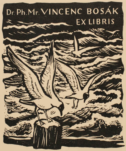 Exlibris by Michal Florian from Czech Republic for Dr. Vincenc Bosak - Bird Maritime 