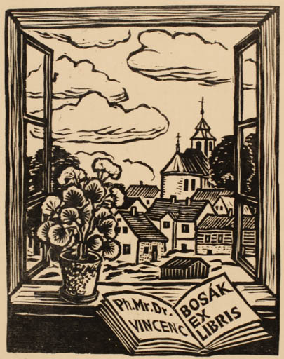 Exlibris by Michal Florian from Czech Republic for Dr. Vincenc Bosak - Book City Flora 