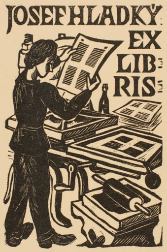 Exlibris by Michal Florian from Czech Republic for Josef Hladky - Working Man Printing technique 