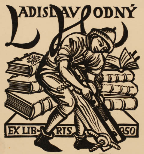 Exlibris by Michal Florian from Czech Republic for Ladislav Hodny - Working Book Man 