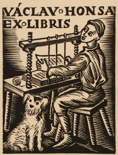 Exlibris by Michal Florian from Czech Republic for Vaclav Honsa - Working Dog Man 