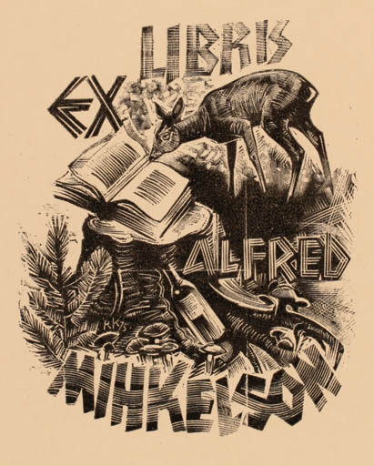 Exlibris by Richard Kaljo from Estonia for Alfred Mihkelson - Book Fauna Wine 