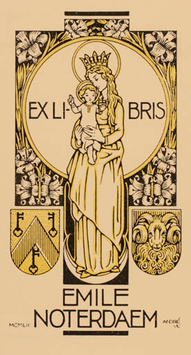 Exlibris by André Vloanderen from Belgium for Emile Noterdaem - Madonna Religion 