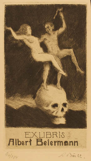 Exlibris by Arthur Bär from Germany for Albert Beiermann - Dancing Death Couple 