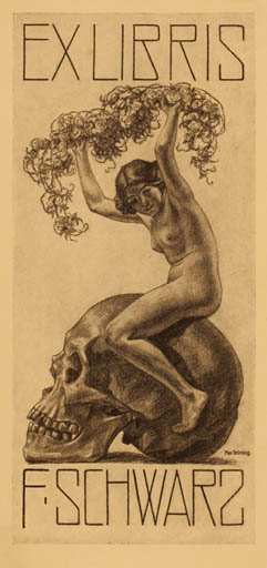 Exlibris by Max Brüning from Germany for Fritz Schwarz - Death Woman 