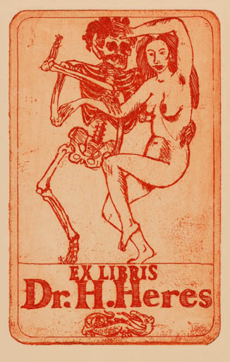 Exlibris by Klaus Eberlein from Germany for Dr. H. Heres - Dancing Death Woman 