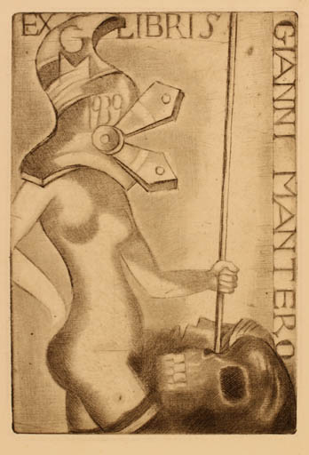 Exlibris by Michael Fingesten from Germany for Gianni Mantero - Death Woman 