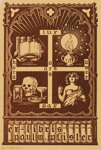 Exlibris by A. Freppel from France for Paul Pfister - Book Death Woman 