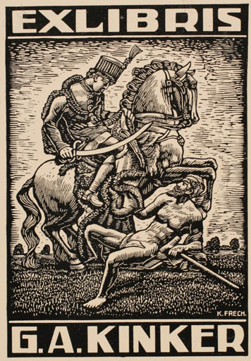 Exlibris by Karl Frech from Czech Republic for G. A. Kinker - Man Military/War Horseman/Rider 