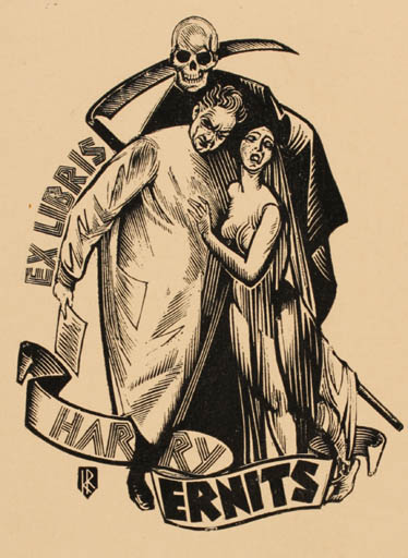 Exlibris by Richard Kaljo from Estonia for Harry Ernits - Death Woman Medicine 