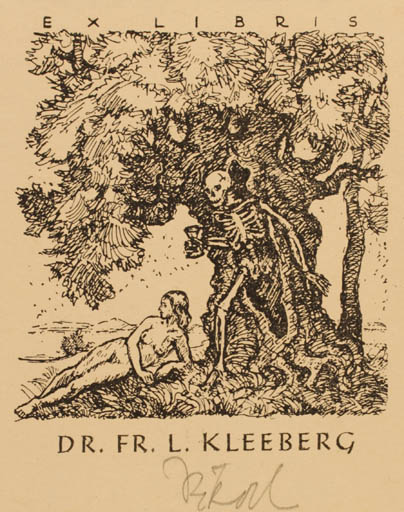 Exlibris by Rudolf Koch from Germany for Dr. Fr. L. Kleeberg - Death Woman Tree 