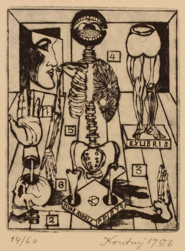 Exlibris by Alois Koutny from Czech Republic for Dr. Rudolf Pribys - Death Surrealism 