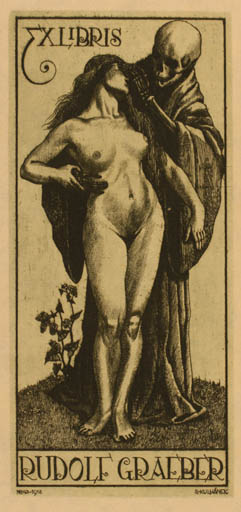 Exlibris by Stanislaus Kulhanek from Czech Republic for Rudolf Graeber - Death Woman Nude 