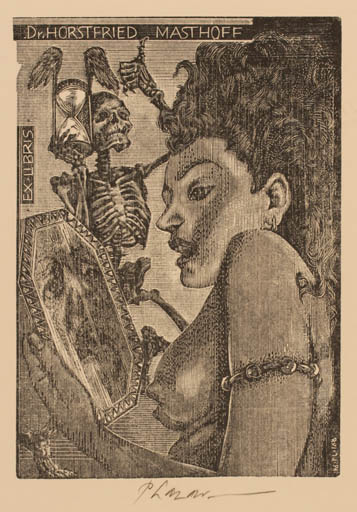 Exlibris by Peter Lazarov from Bulgaria for Dr. Horstfried Masthoff - Death Woman 