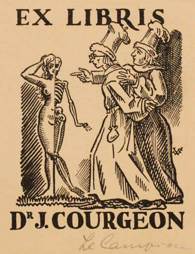 Exlibris by Valentin Le Campion from France for Dr. J. Courgeon - Medicine 