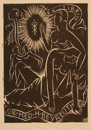 Exlibris by Karl Michel from Germany for Dr. med. H. Beyreuther - Death Woman Medicine 