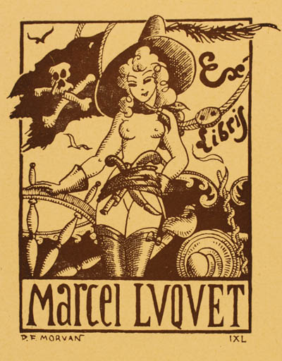 Exlibris by Paul Francois Morvan from France for Marcel Luquet - Death Woman Maritime 