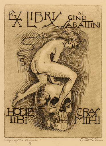 Exlibris by Pietro Pietra from Italy for Gino Sabattini - Death Woman Nude 