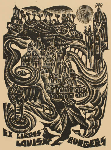 Exlibris by Anna Grmelova from Czech Republic for Louis Burgers - Abstract City 