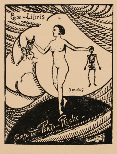 Exlibris by Raymond Prevost from France for George de Porto Riche - Death Angel Woman 