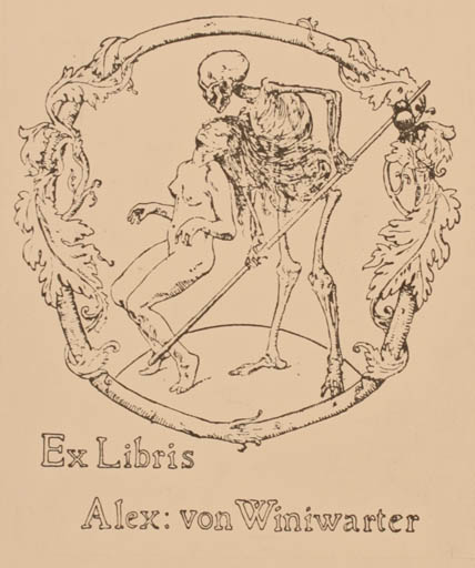 Exlibris by Armand Rassenfosse from Belgium for Dr. Alexander von Winiwarter - Death Woman 