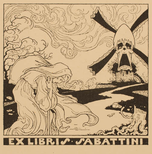 Exlibris by Antonio Rubino from Italy for Gino Sabattini - Death Jugend Woman Mill 