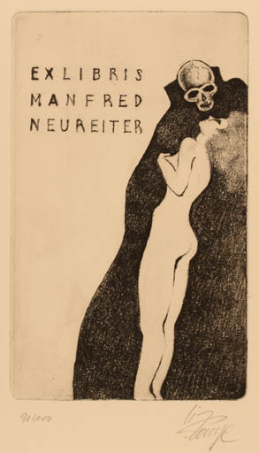 Exlibris by Elisabeth Pompe from Austria for Manfred Neureiter - Death Woman 