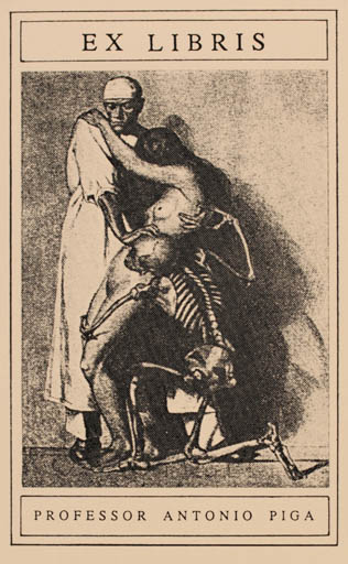 Exlibris by Ivo Saugor from Slovak Republic for Prof. Antonio Piga - Death Woman Medicine 