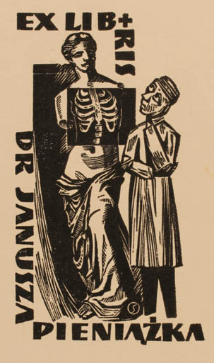 Exlibris by Jan Standa from Poland for Janusz Pieniazki - Death Woman Medicine 