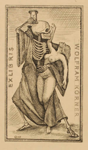 Exlibris by Oswin Volkamer from Germany for Wolfram Körner - Death Woman Nude 