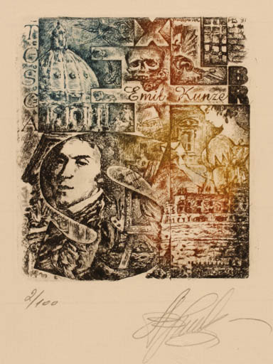 Exlibris by Arkadij Worobjow from Germany for Dr. Emil Kunze - Music 