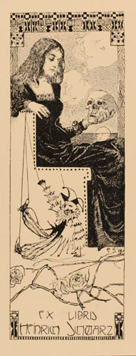 Exlibris by Fritz Schwarz from Austria for Heinrich Schwaez - Death Woman 