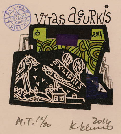 Exlibris by Klemensas Kupriunas from Lithuania for Vitas Agurkis - Abstract Bird 