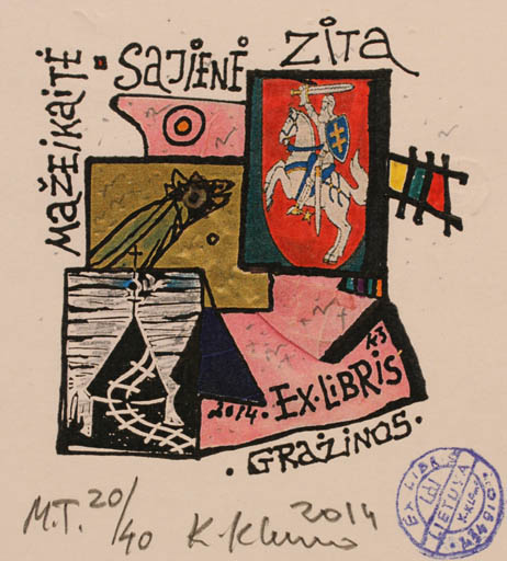 Exlibris by Klemensas Kupriunas from Lithuania for Gražinos Zita Mažeikaite-Sajiene - Abstract Bird Knight 