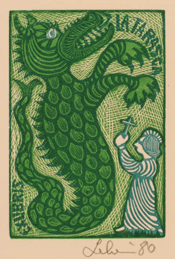 Exlibris by Maria Elisa Leboroni from Italy for ? Latarasca - Devil Fable Animal Religion 