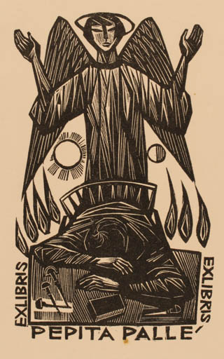 Exlibris by Jaroslav Lukavsky from Czechoslovakia for Pepita Palle - Angel Religion 