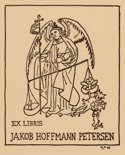 Exlibris by Thomas Pedersen from Denmark for Jakob Hoffmann Petersen - Devil Angel Religion 