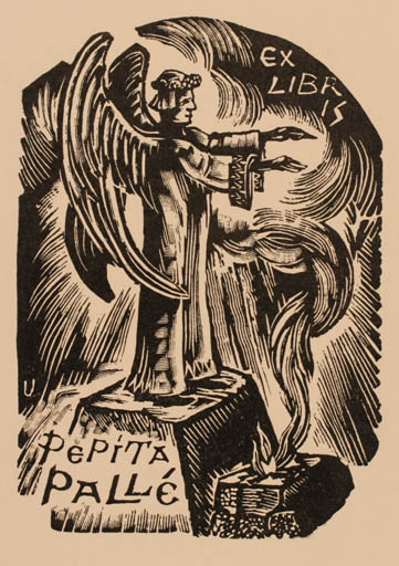 Exlibris by Peteris Upitis from Latvia for Pepita Palle - Angel Religion 