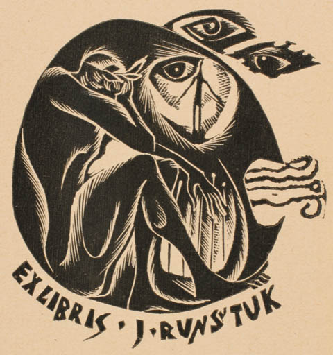 Exlibris by Anna Grmelova from Czech Republic for J. Runstuk - Man 