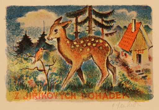 Exlibris by Jindrich Mahelka from Czech Republic for Jirikovych Pohadek - Fauna Scenery/Landscape 