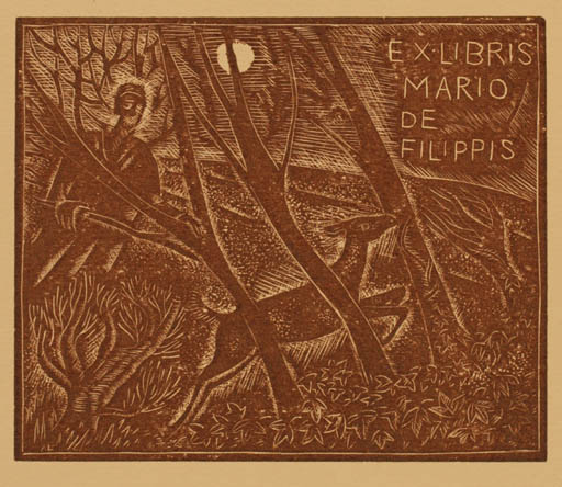 Exlibris by A. J. Lemaire from Belgium for Mario de Filippis - Fauna Scenery/Landscape 