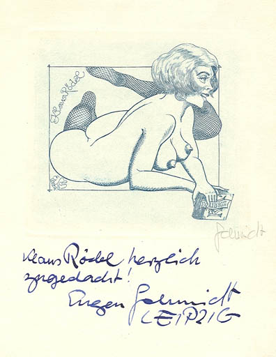 Exlibris by Eugen Schmidt from Germany for Klaus Rödel - Woman Nude 