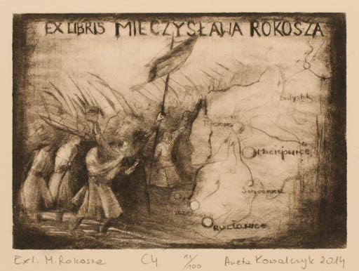 Exlibris by Aneta Kowalczyk from Poland for Mieczyslaw Rokosz - Historical Person Military/War 