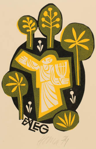 Exlibris by Miroslav Houra from Czech Republic for ? E. G. - Flora Music Tree 